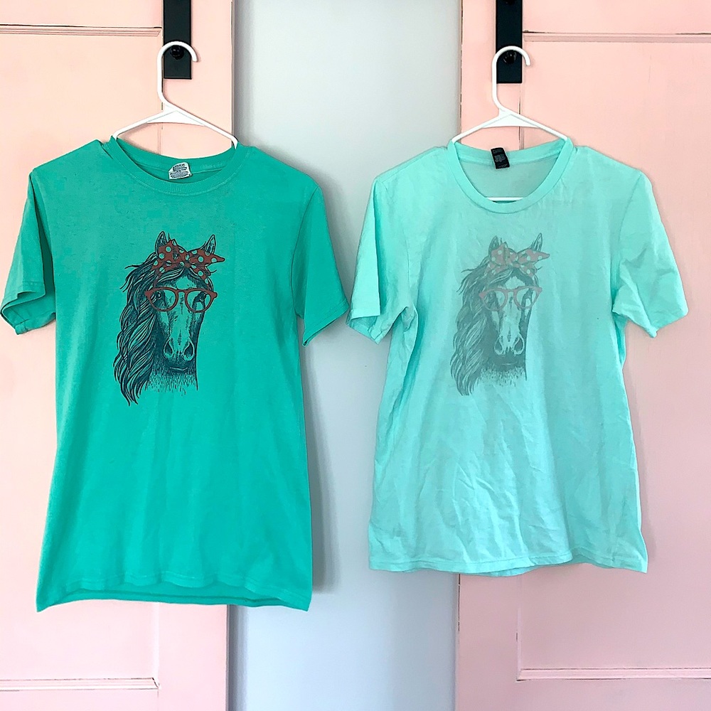 Vintage Horse Print T-Shirt - Teal - Small